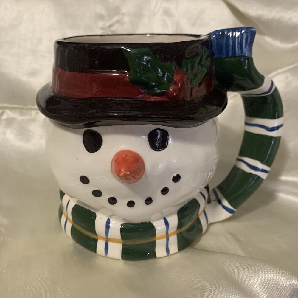 Garden Ridge. 1996 Ceramic Snowman Mug. 14 oz. Bright Under Glaze Details. AL